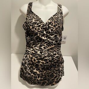 Paradise Bay Brand NWT Women's 14 Leopard Print One Piece Swimsuit Skirted Style